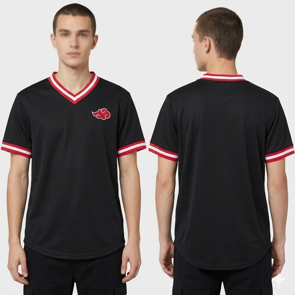 BoxLunch Naruto Akatsuki Jersey Mens Medium Black Good Embroidered Cloud Patch